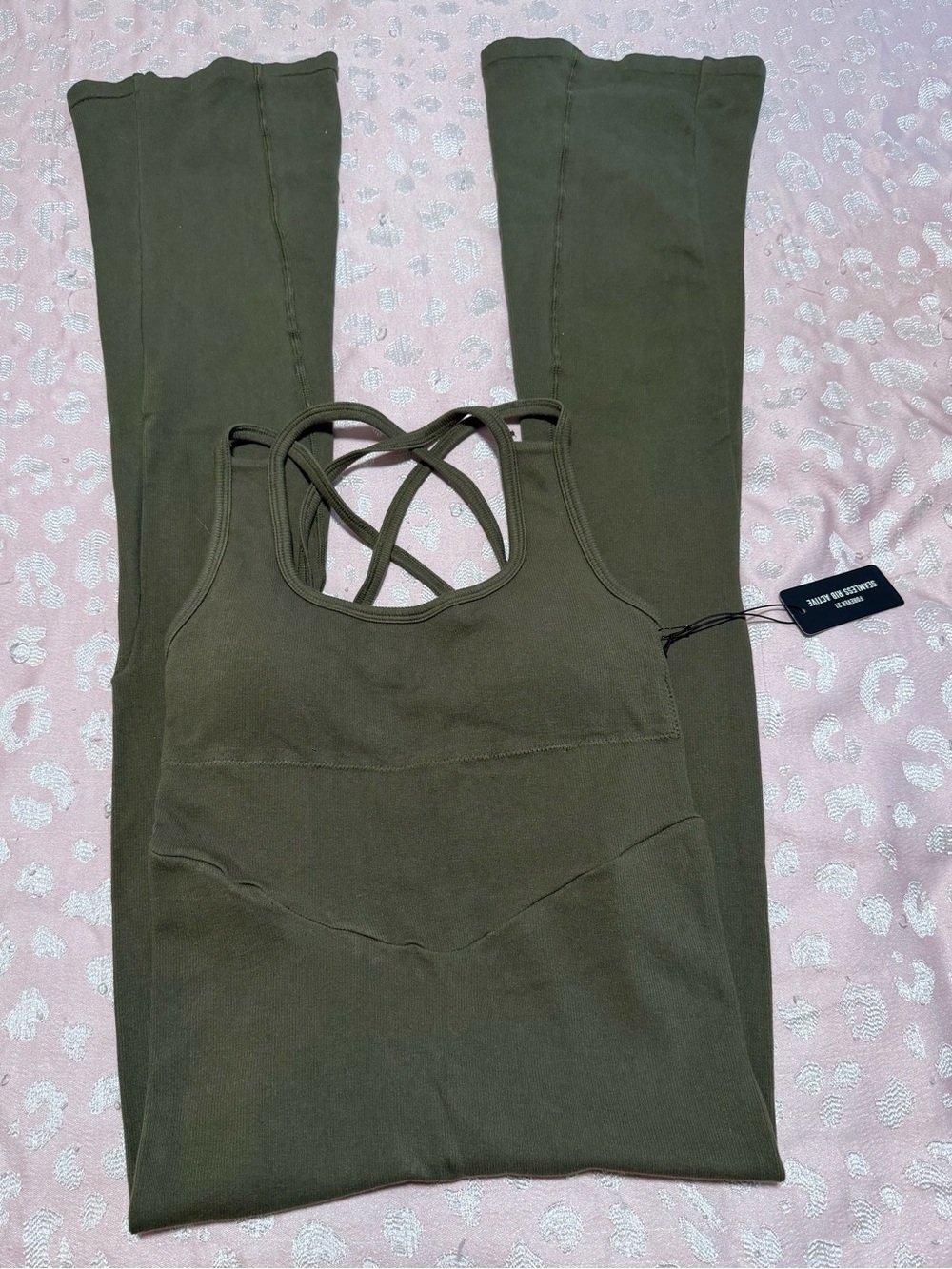 Forever 21 Olive Green Seamless Active Rib Flare Jumpsuit Size Small
